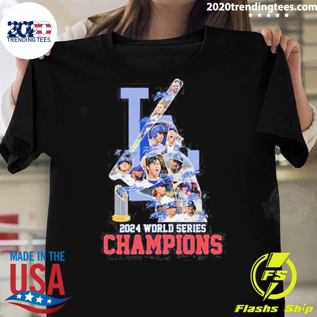 Premium Los Angeles Dodgers 2024 World Series Champions Signatures Winner Trophy T-shirt