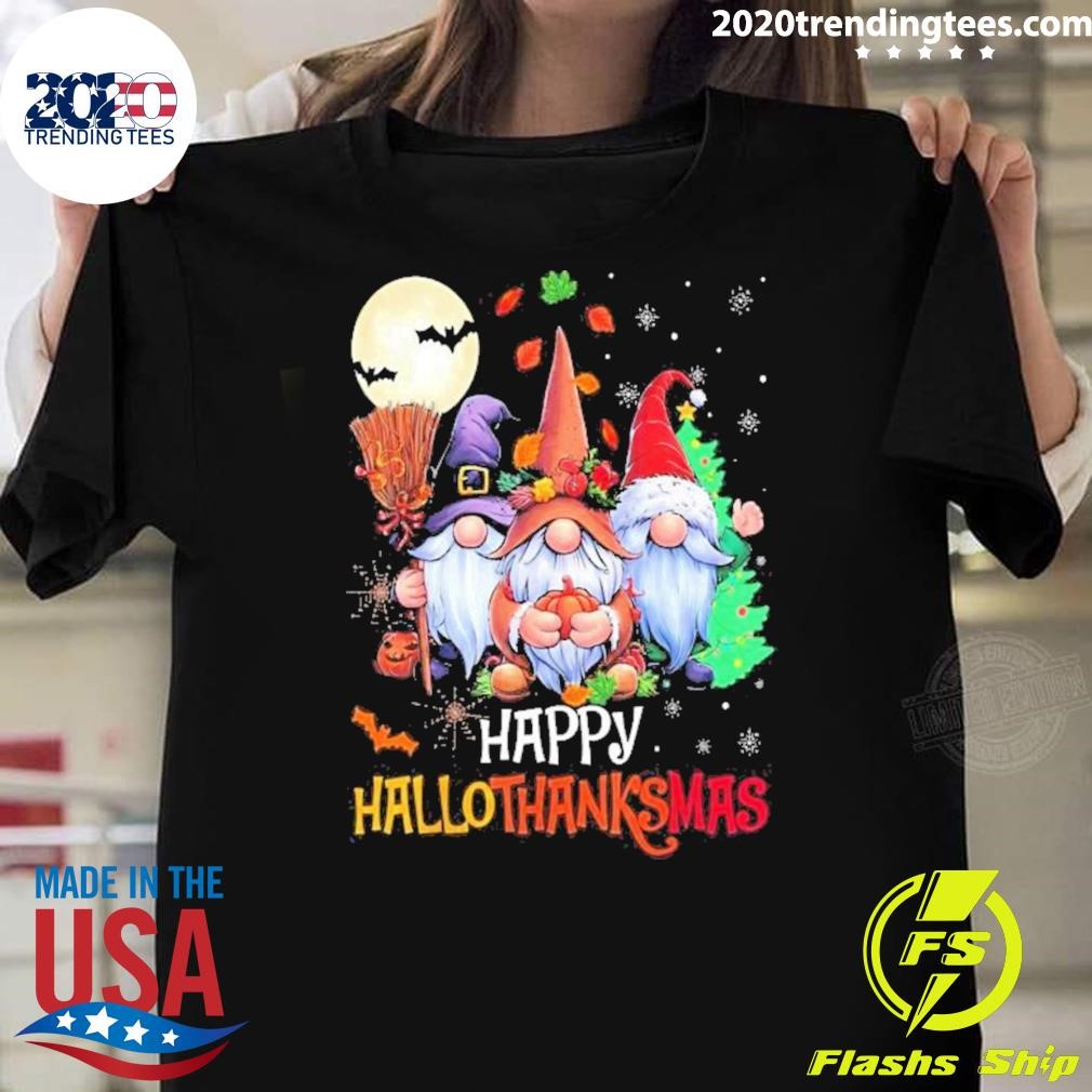 Premium Merry Christmas Hallothanksmas Gnomes Lover Halloween 2024 T-shirt