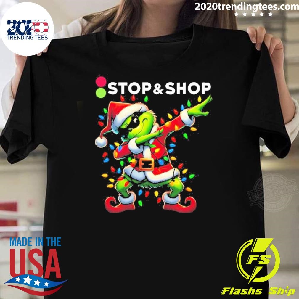 Premium Santa Grinch Dabbing Stop & Shop Merry Christmas 2024 Light T-shirt