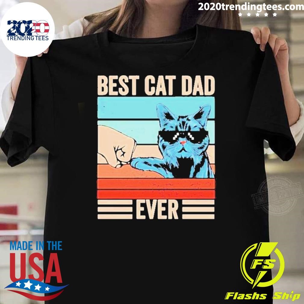 Top Best Cat Dad Ever Bump Fist Fathers Day Cat Daddy Funny 2024 T-shirt