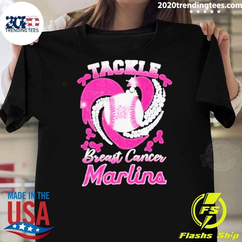 Top Heart Marlins Tackle Breast Cancer 2024 T-Shirt