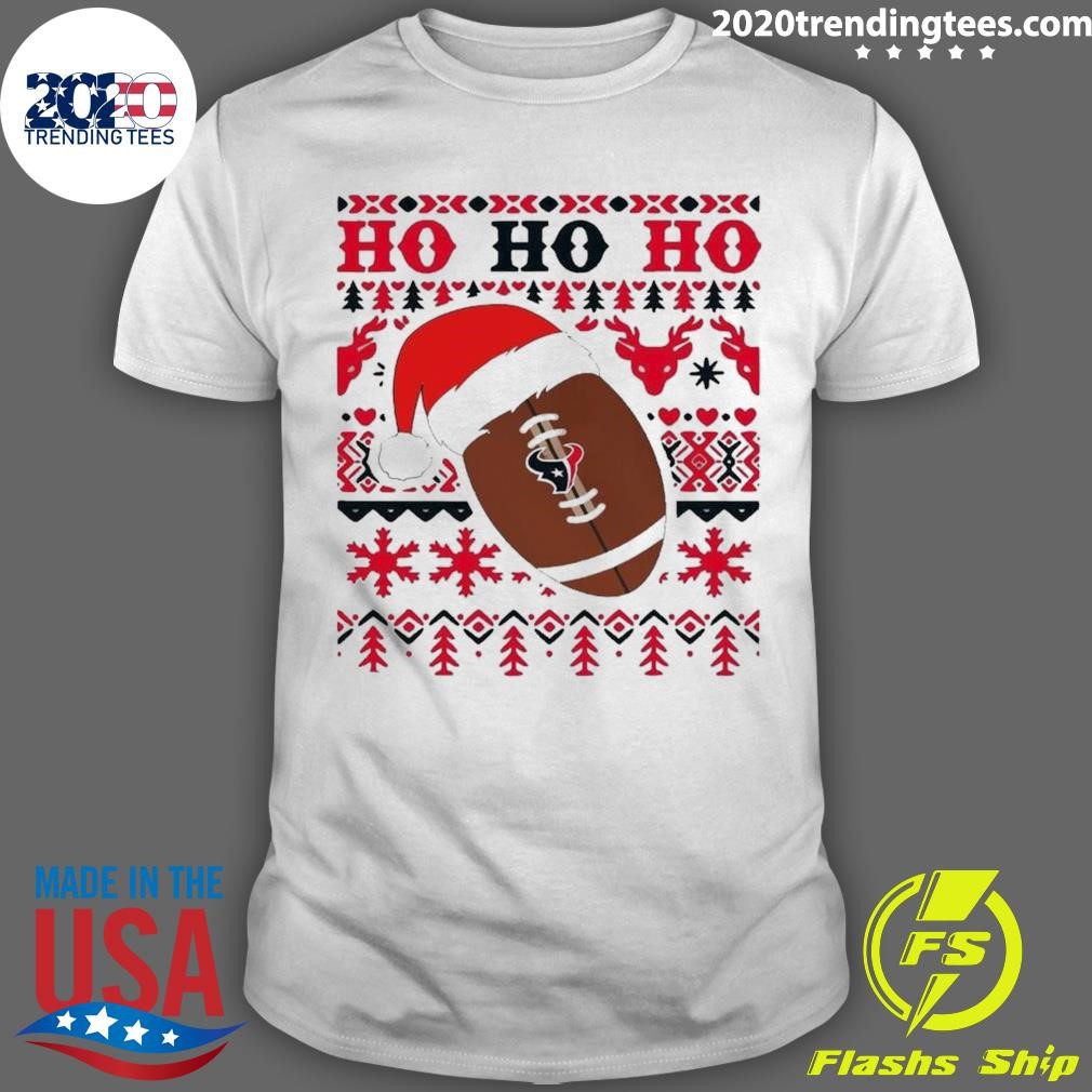 Awesome Nfl Houston Texans Football Santa Claus Ho Ho Ho Christmas 2024 T-shirt