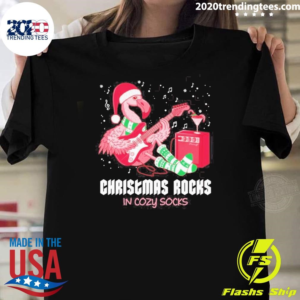 Awesome Rockin’ Flamingo Christmas Cozy Vibes Christmas 2024 T-shirt