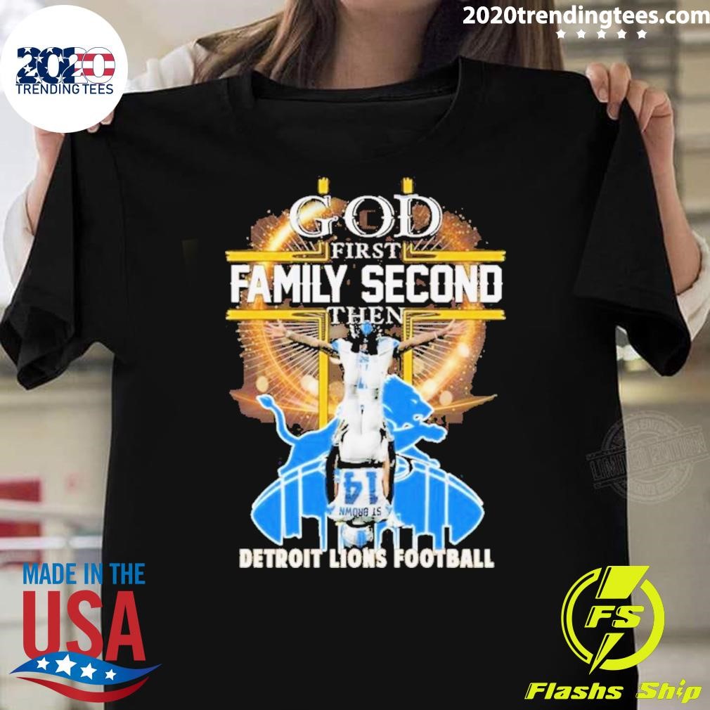 Best Amon-Ra St. Brown God First Family Second Then Detroit Lions Football T-shirt