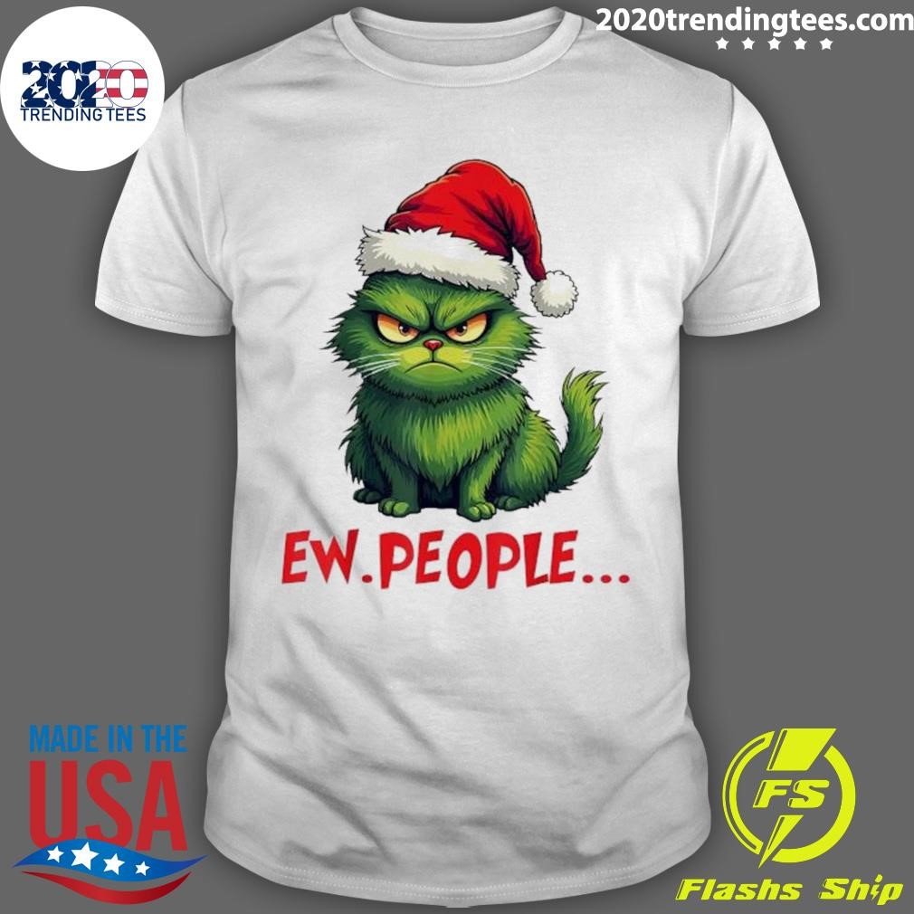 Funny Cat Ew People Meowy Cat Christmas 2024 T-shirt