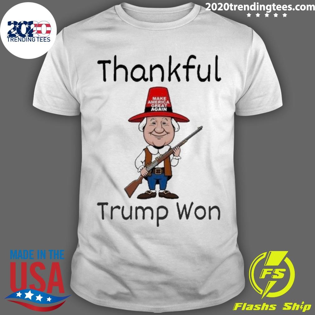 Funny Donald Trump Won Thanksgiving Thankful Trump Holding Gun T-shirt