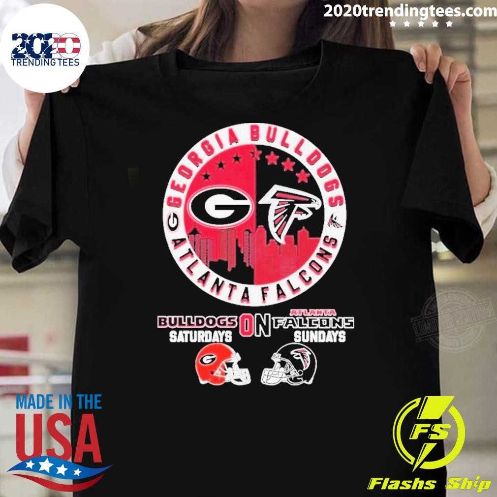 Nice Georgia Bulldogs On Saturdays x Atlanta Falcons On Sunday Helmet Cirt T-T-Shirt