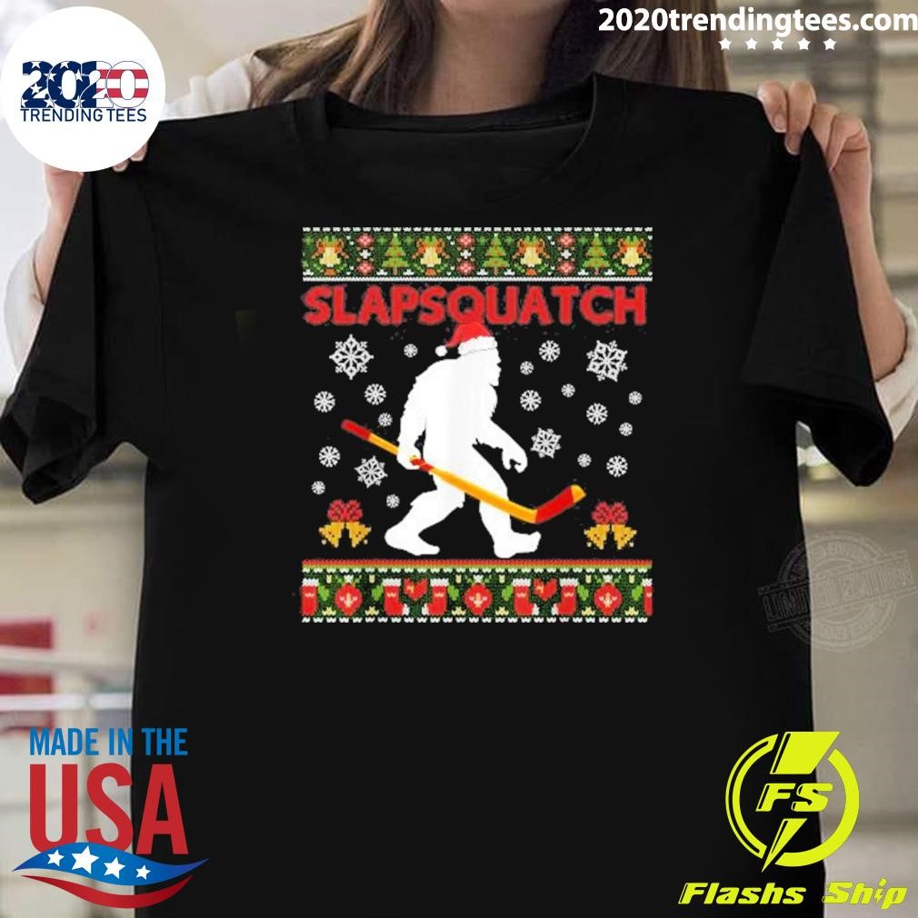 Nice Slapsquatch Bigfoot Christmas Hockey 2024 T-Shirt