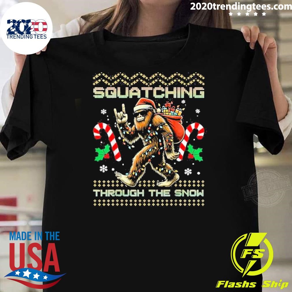 Nice Squatching Through The Snow Squatch Rock Bigfoot Christmas 2024 T-Shirt