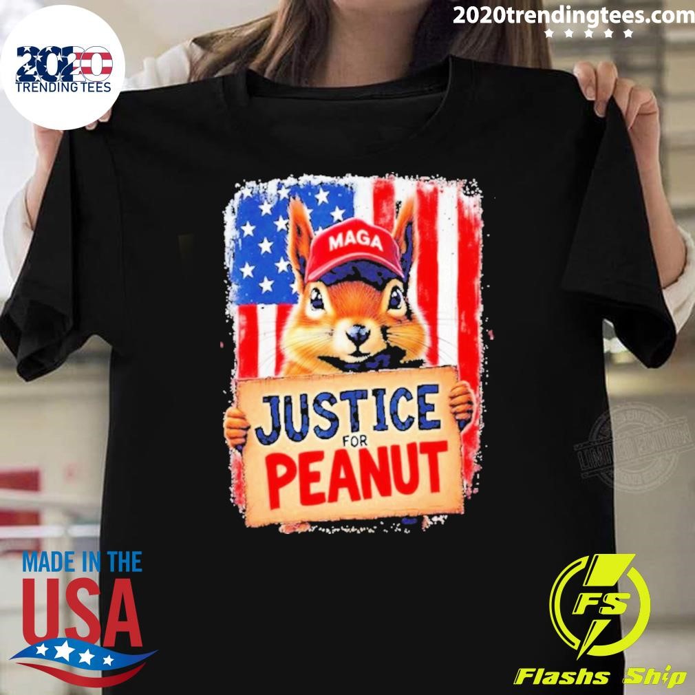 Nice The Squirrel Peanut Squirrel Maga American Flag Justice For Peanut Gift 2024 T-shirt