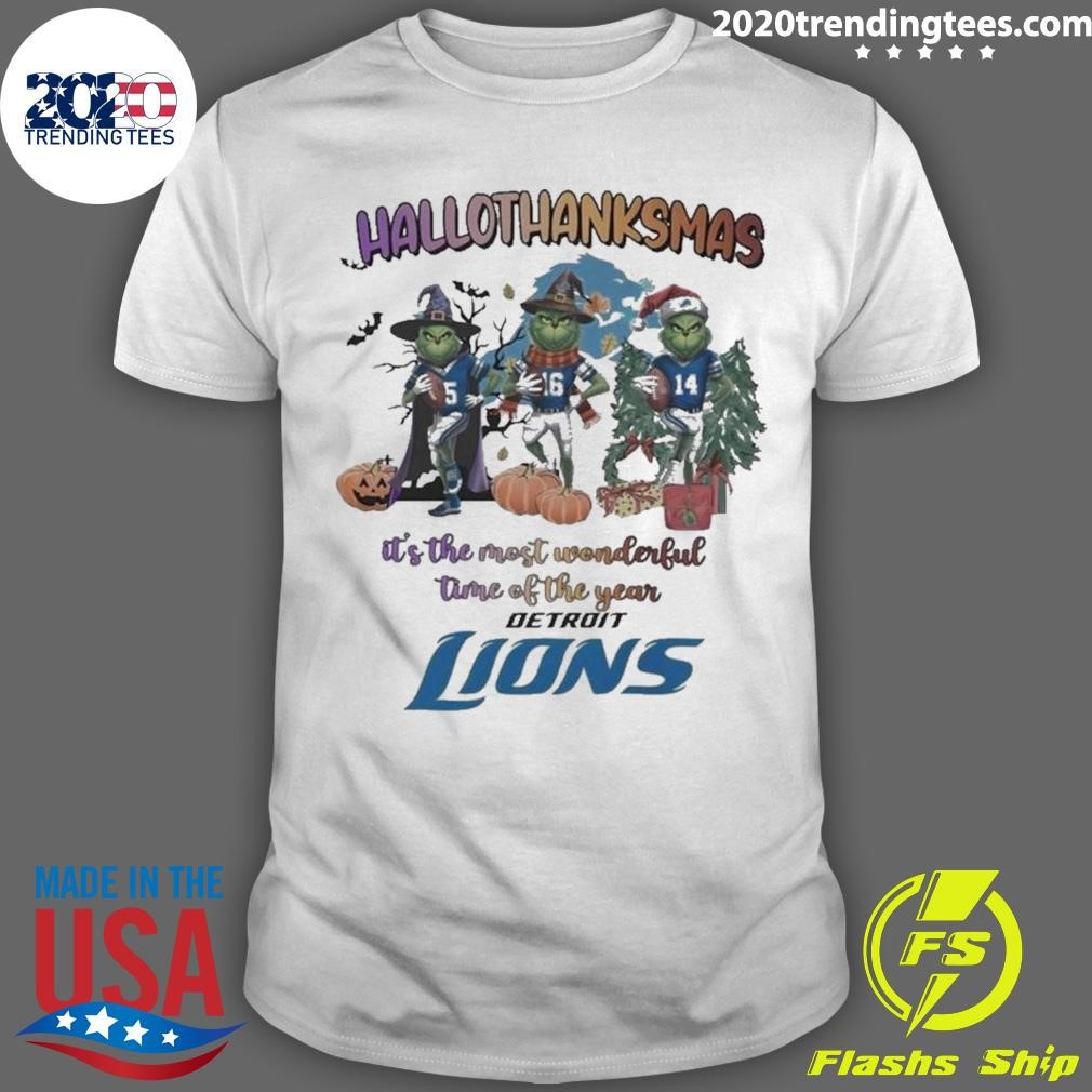 Official Detroit Lions The Grinch Hallothanksmas The Most Wonderful Time 2024 T-shirt