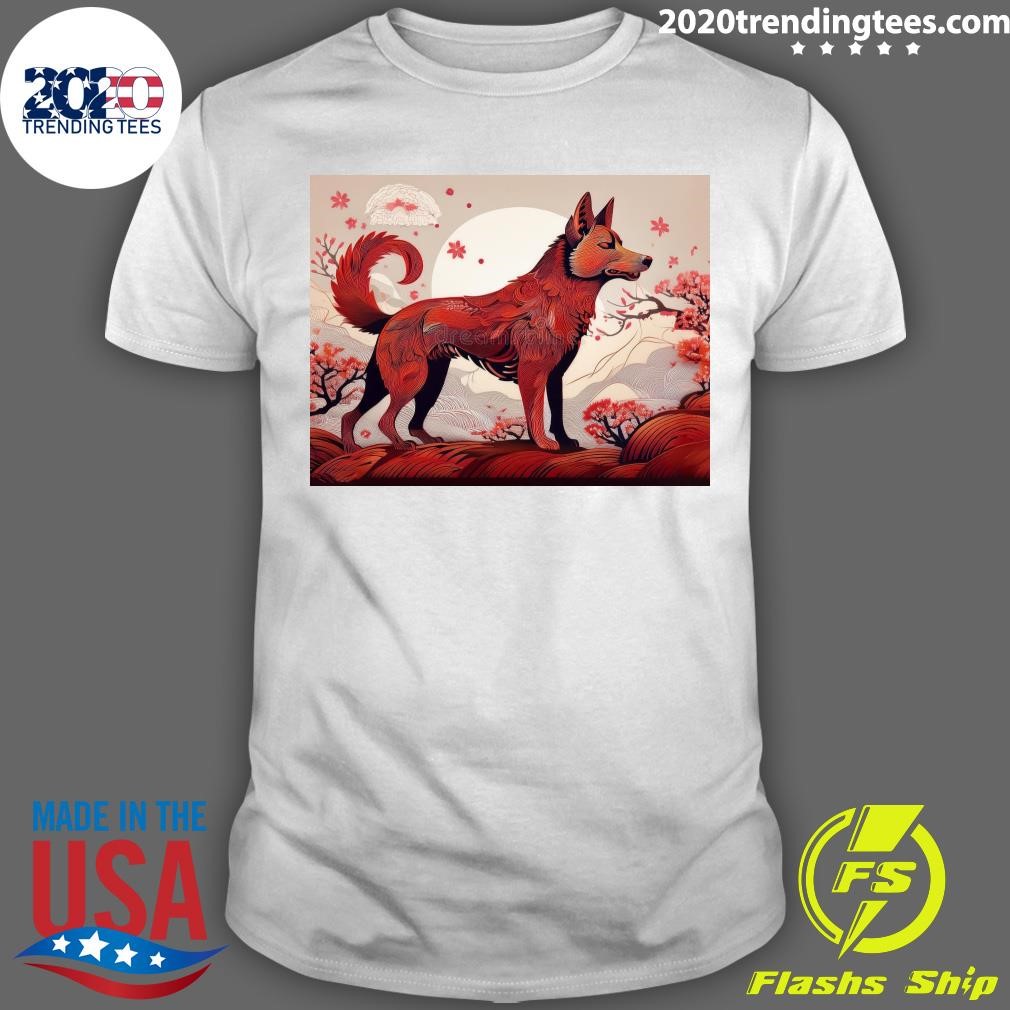 Official Wolf Silhouette In The Shape Of Red Animal Designations Dog T-shirt