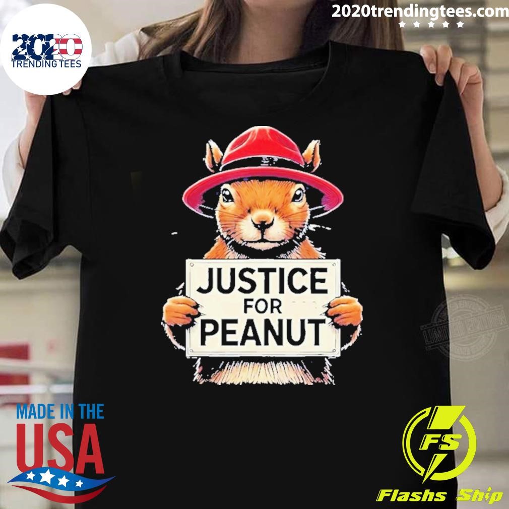 Original Cute Justice For Peanut The Squirrel Wanted Gift 2024 T-shirt