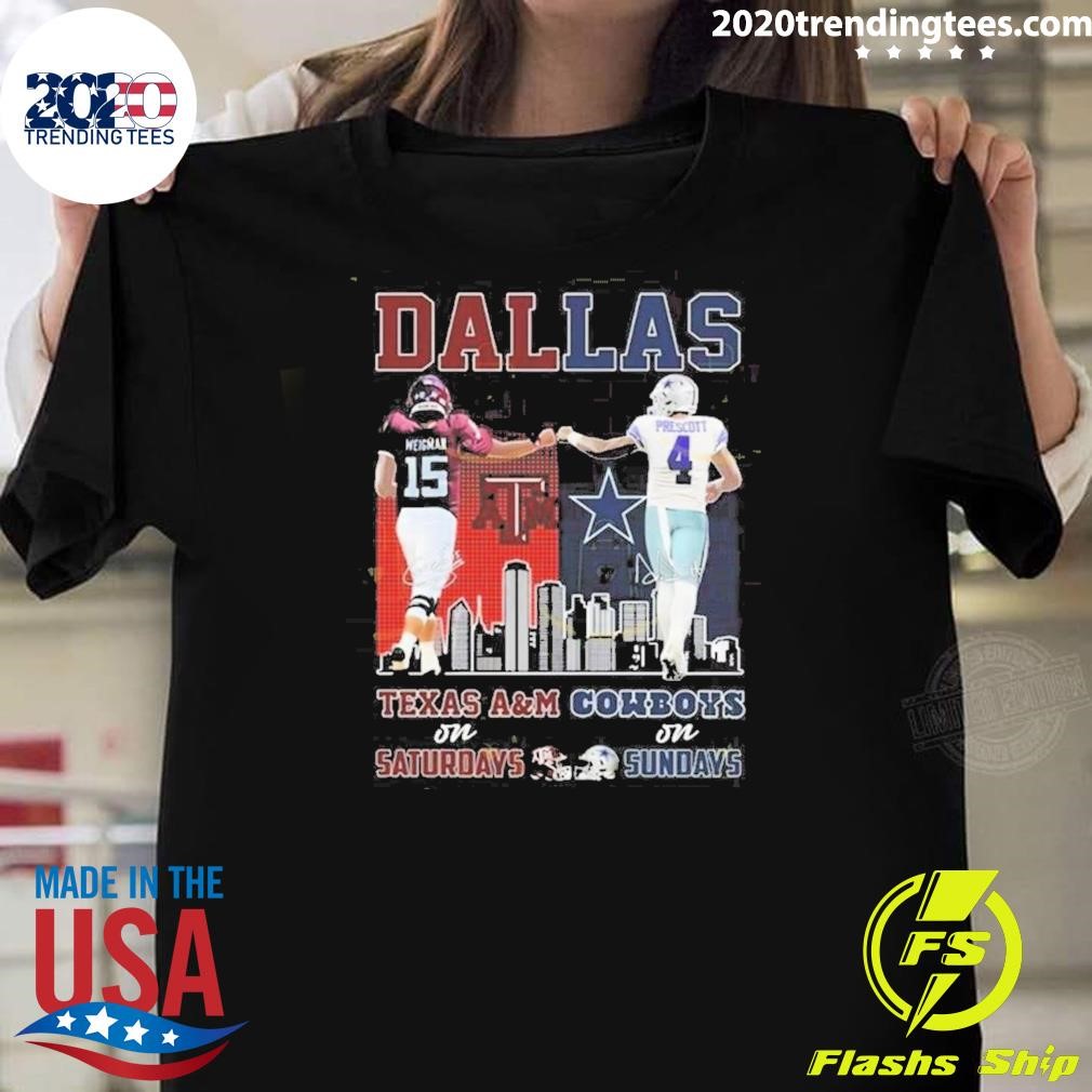 Original Dallas Sports Dak Prescott Dallas Cowboys And Conner Weigman A&M Aggies Signatures 2024 T-shirt