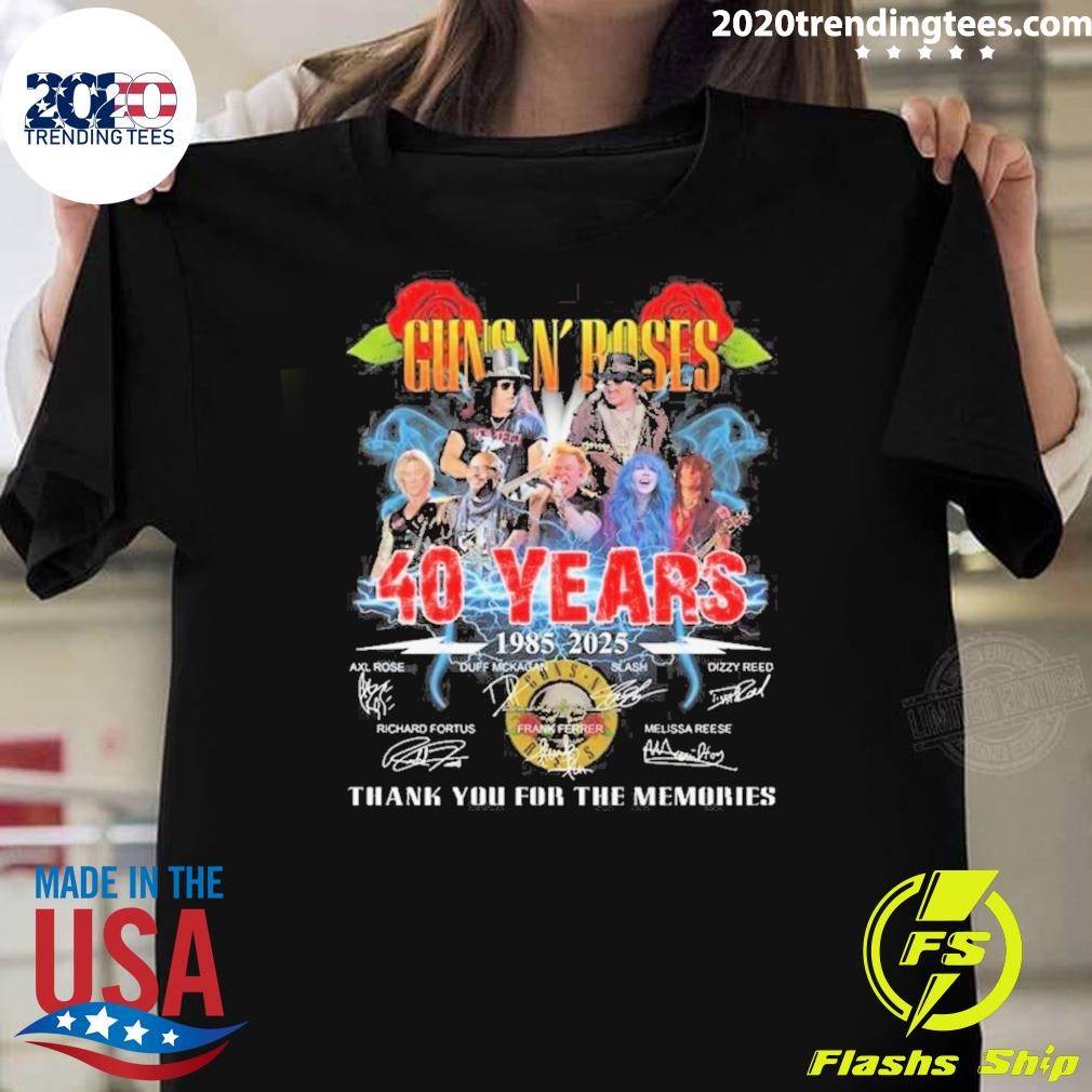 Original Guns N’ Roses 40 Years 1985-2025 Signatures Thank You For The Memories Lightning T-T-Shirt