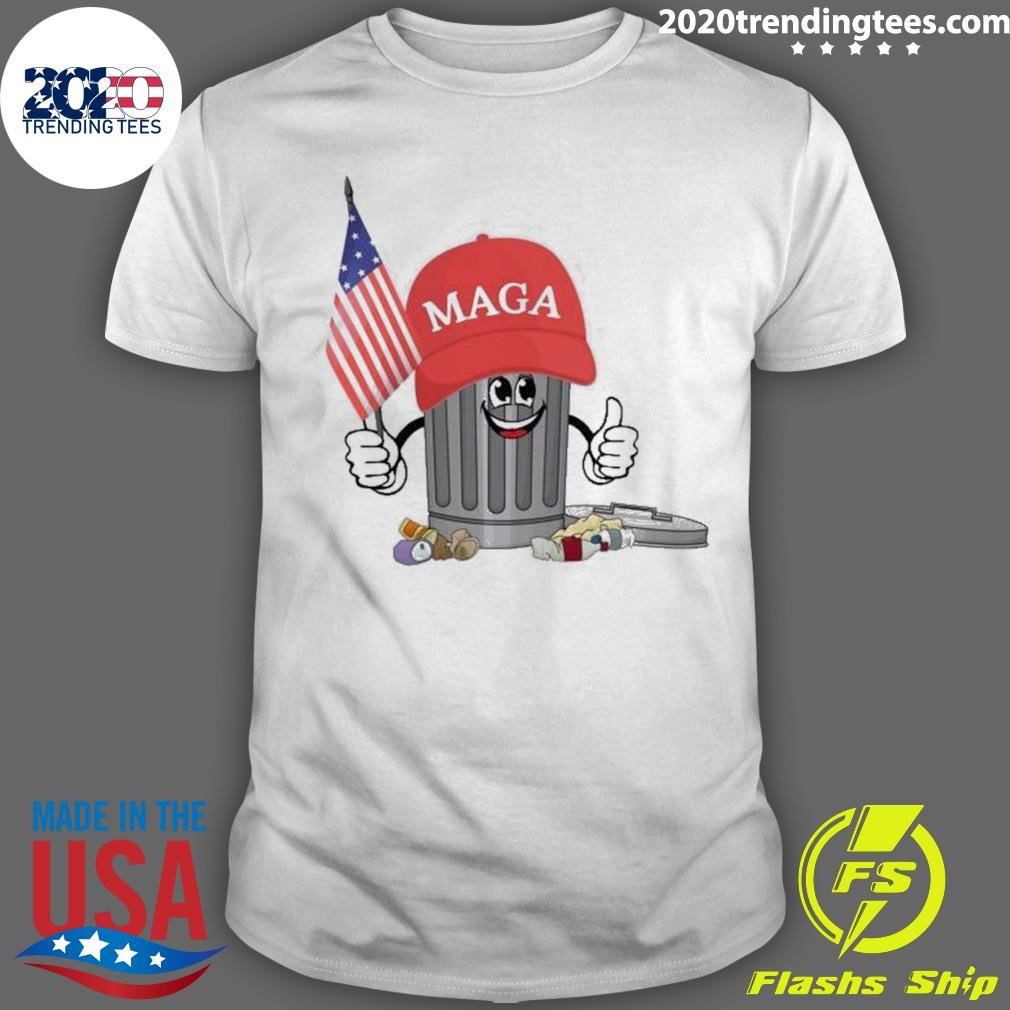 Original Maga Garbage Can Cartoon Character American Flag T-shirt