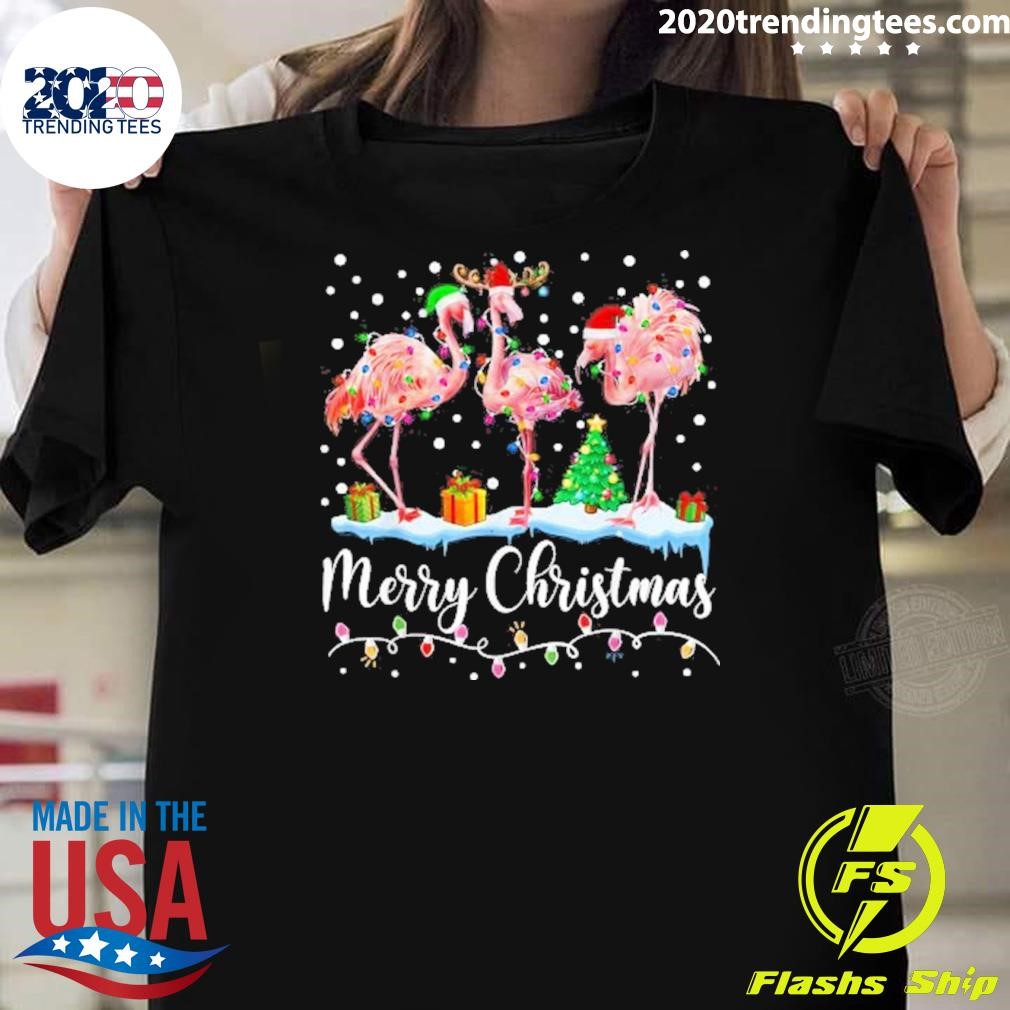 Original Merry Christmas 2024 Flamingo Santa Hat Xmas Pajamas Holiday 2024 T-Shirt