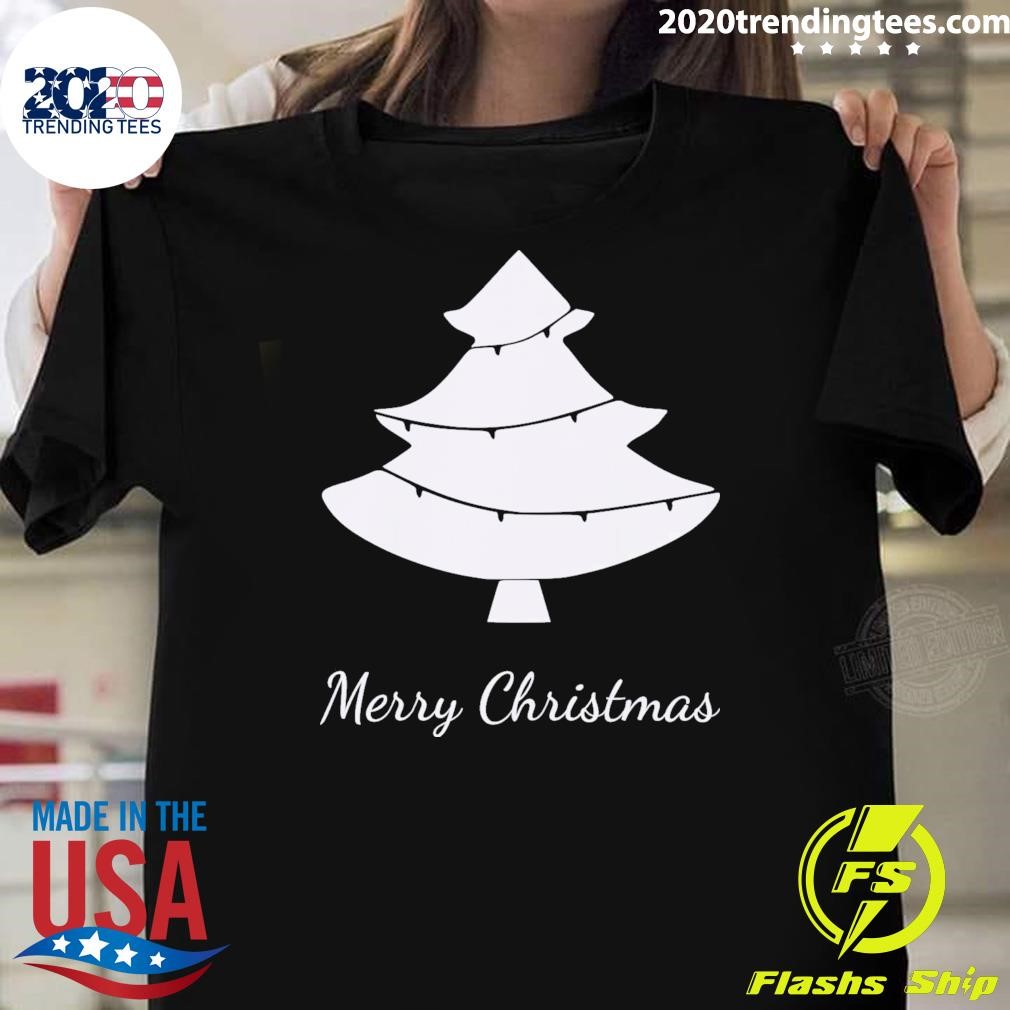 Original Merry Christmas 2024 White Silhouette Christmas Tree T-shirt