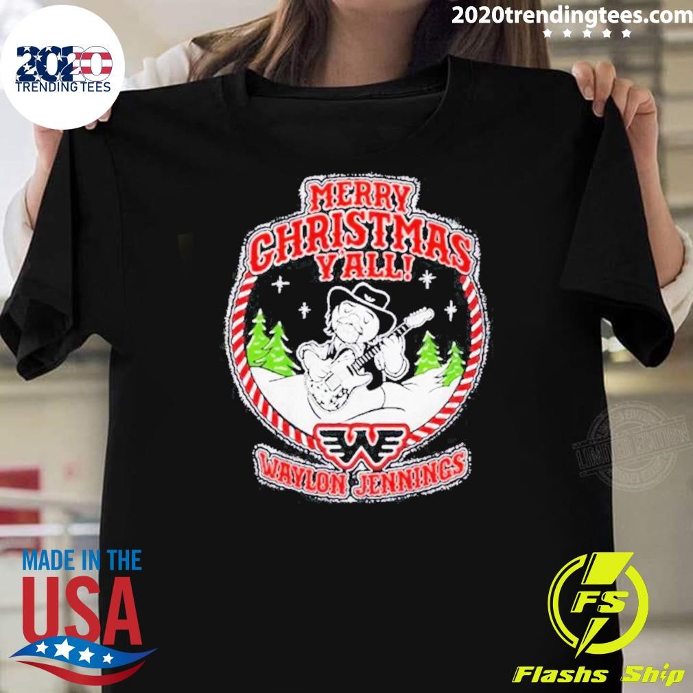 Original Waylon Jennings Merry Christmas Y’all 2024 T-shirt