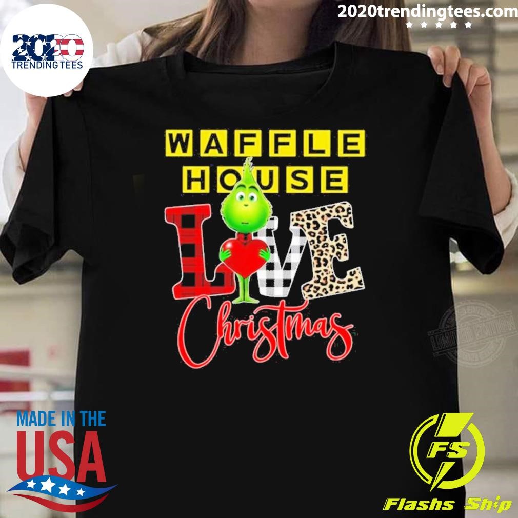 Premium Grinch Hug Heart Waffle House Love Christmas T-shirt