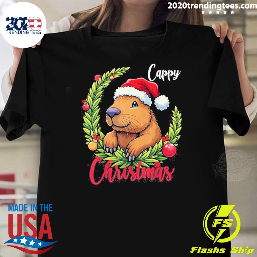 Premium Rabbit Capybara Santa Claus Cappy Christmas 2024 T-shirt