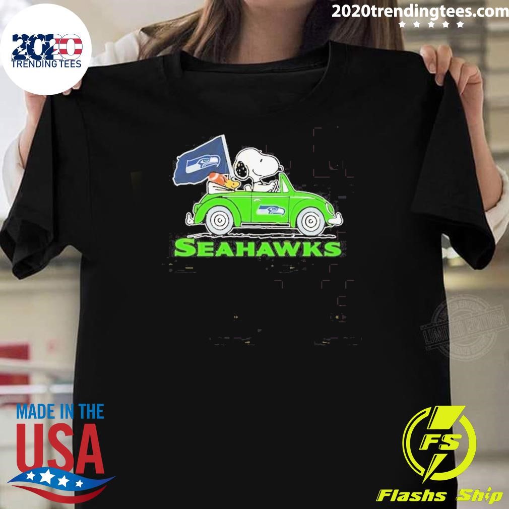 Premium Snoopy And Woodstock Drive Car Seattle Seahawks 2024 T-shirt