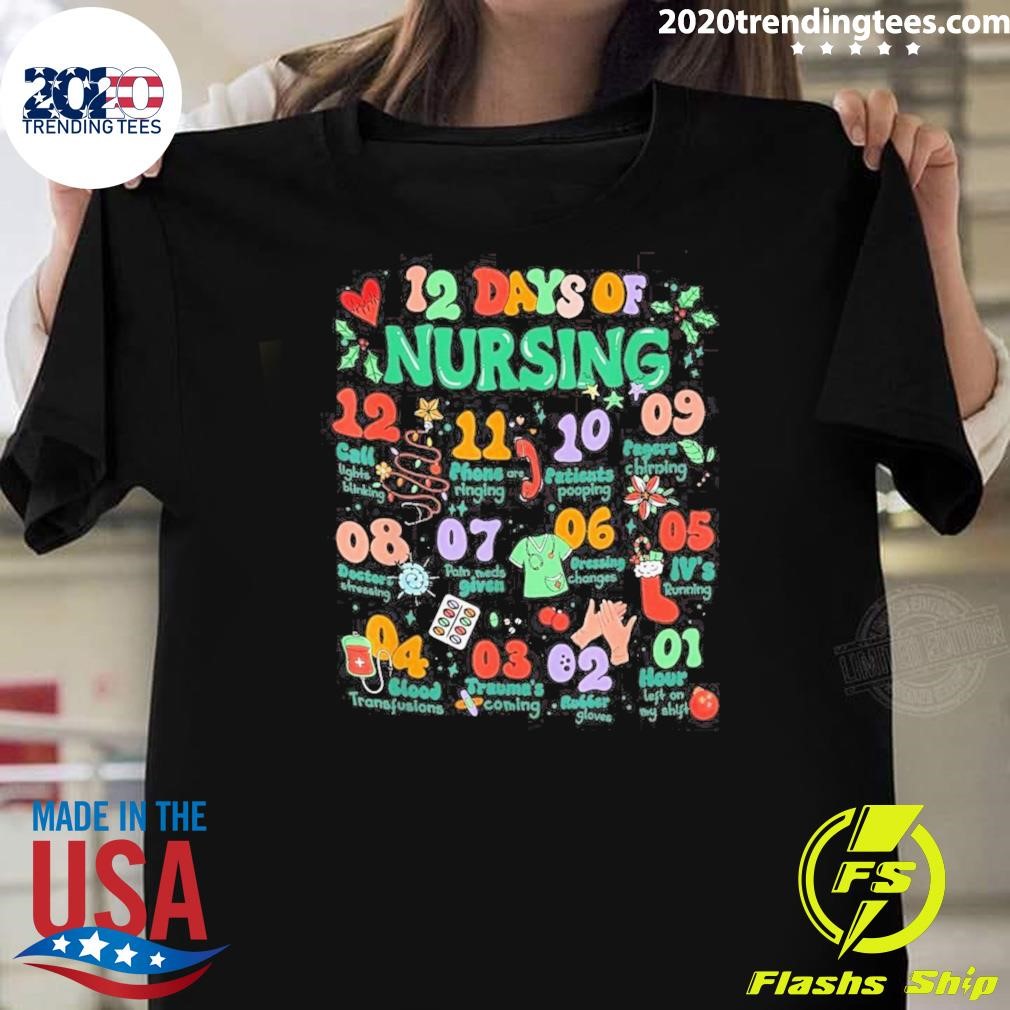 Top 12 Days Of Nursing Christmas Nurse Holiday Winter Nurse T-Shirt