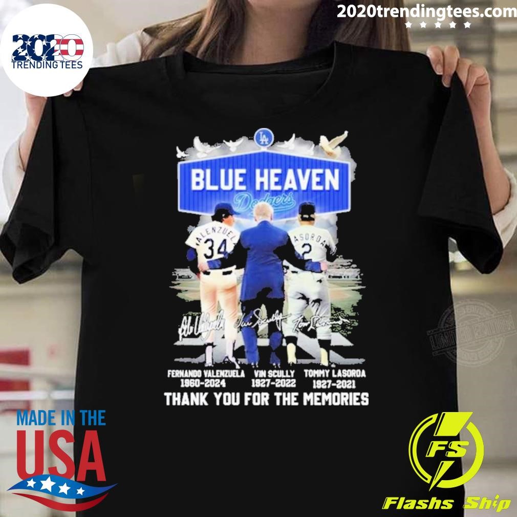 Top Blue Heaven Los Angeles Dodgers Signature Thank You For The Memories T-shirt