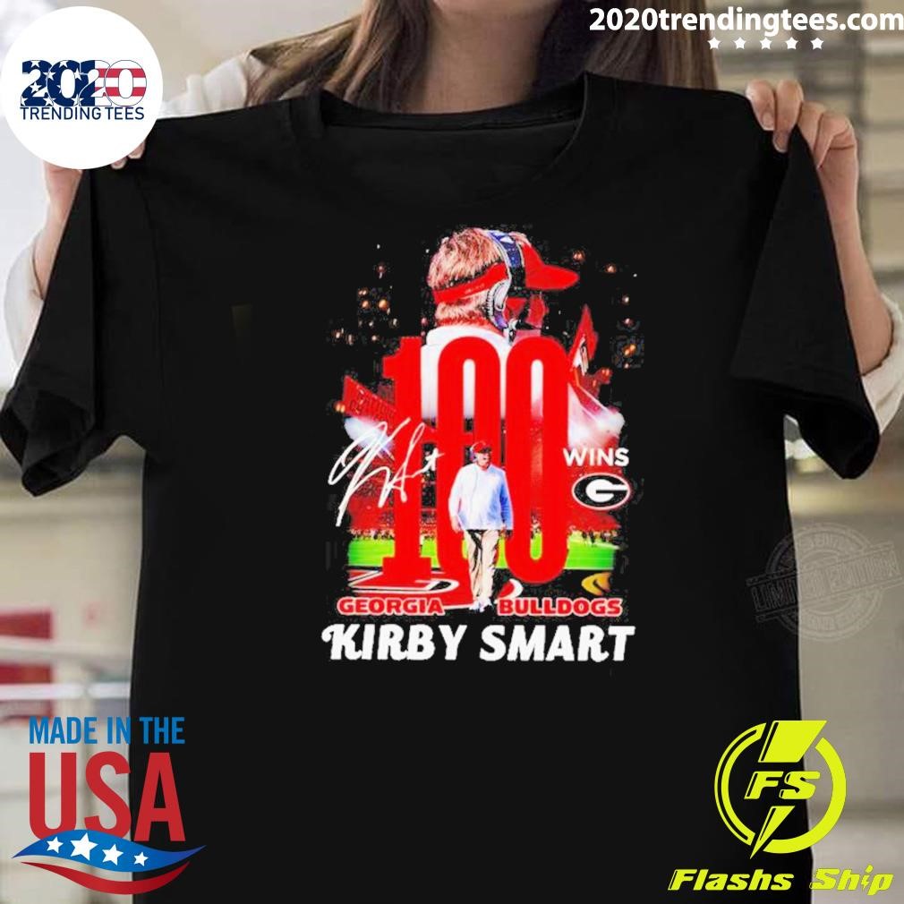 Top Georgia Bulldogs Kirby Smart 100 Wins Signatures 2024 T-shirt