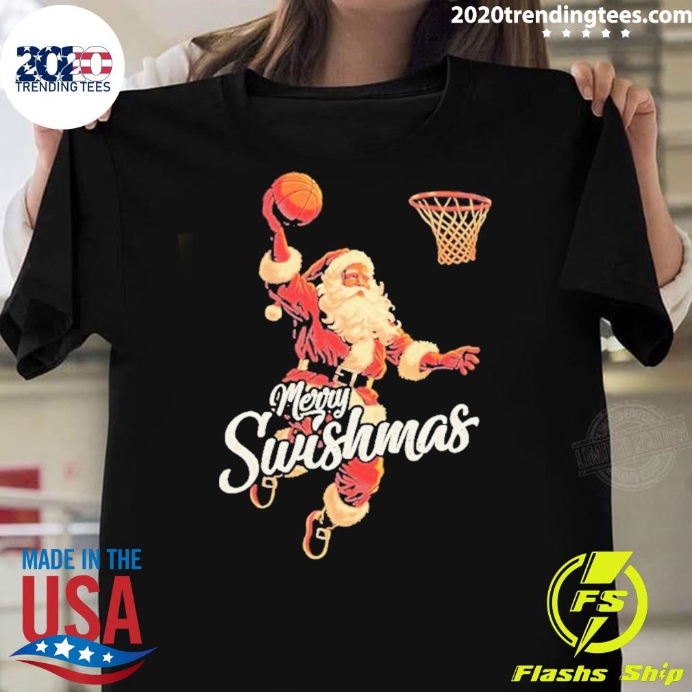 Awesome Merry Swishmas Basketball Santa 2024 T-shirt