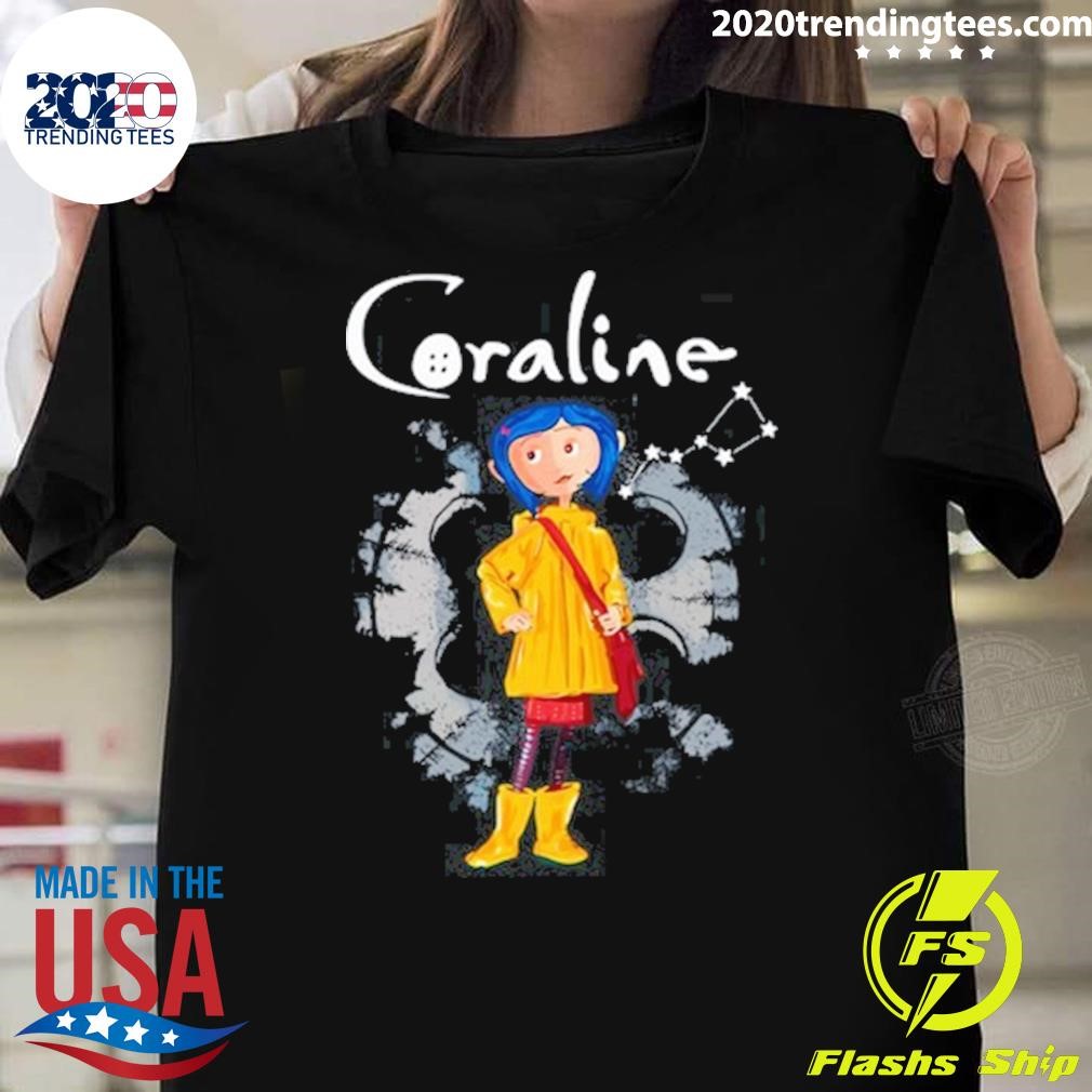 Awesome Spooky Coraline Yellow Coat T-shirt