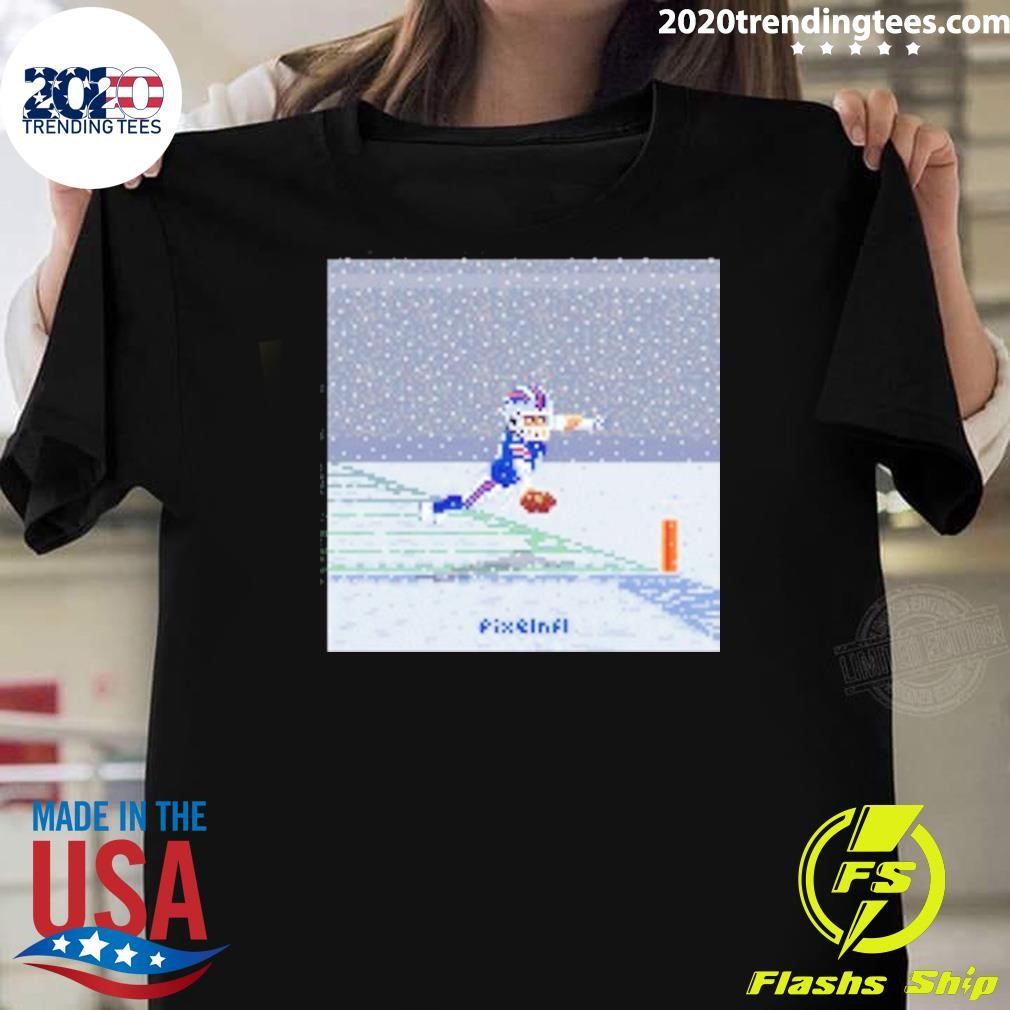 Funny Josh Allen Flying Touchdown Snow Pixel T-shirt