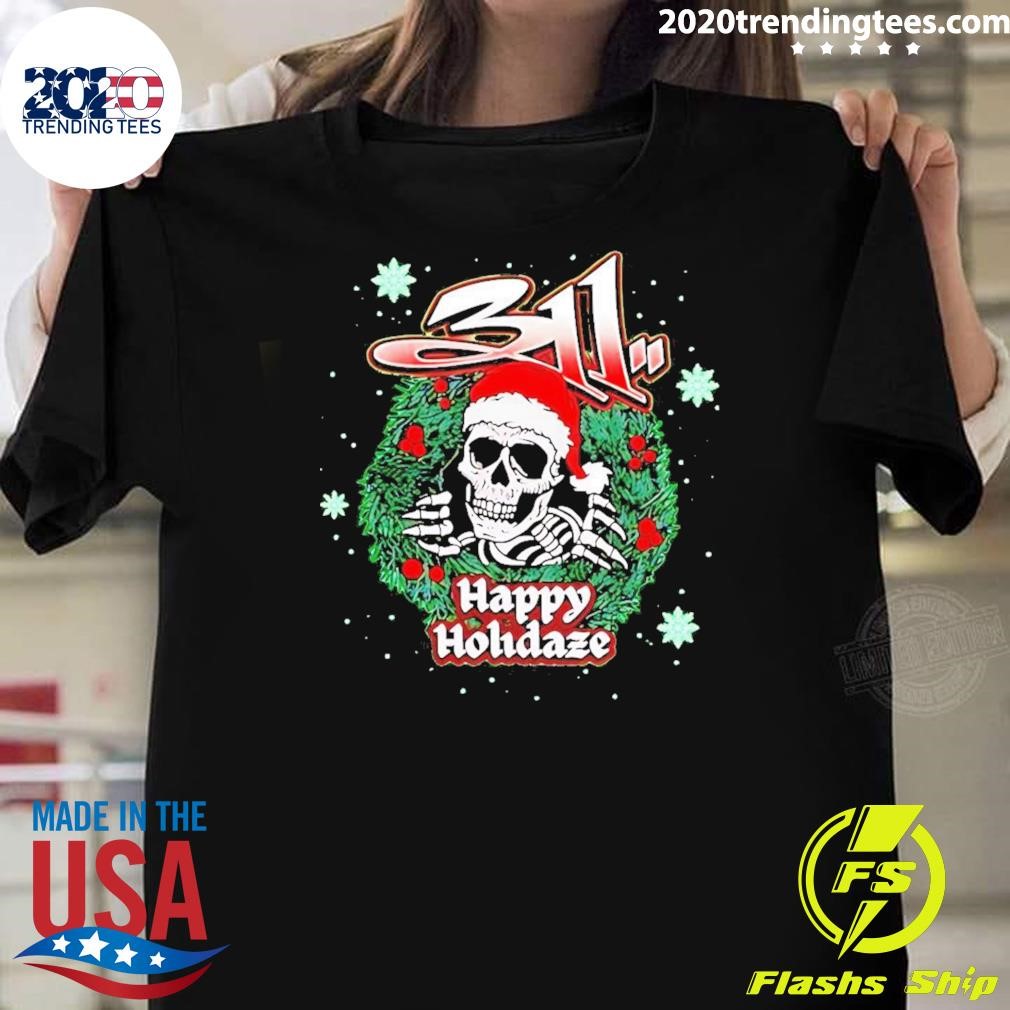 Funny Skeleton 311 Happy Holidaze Christmas T-shirt