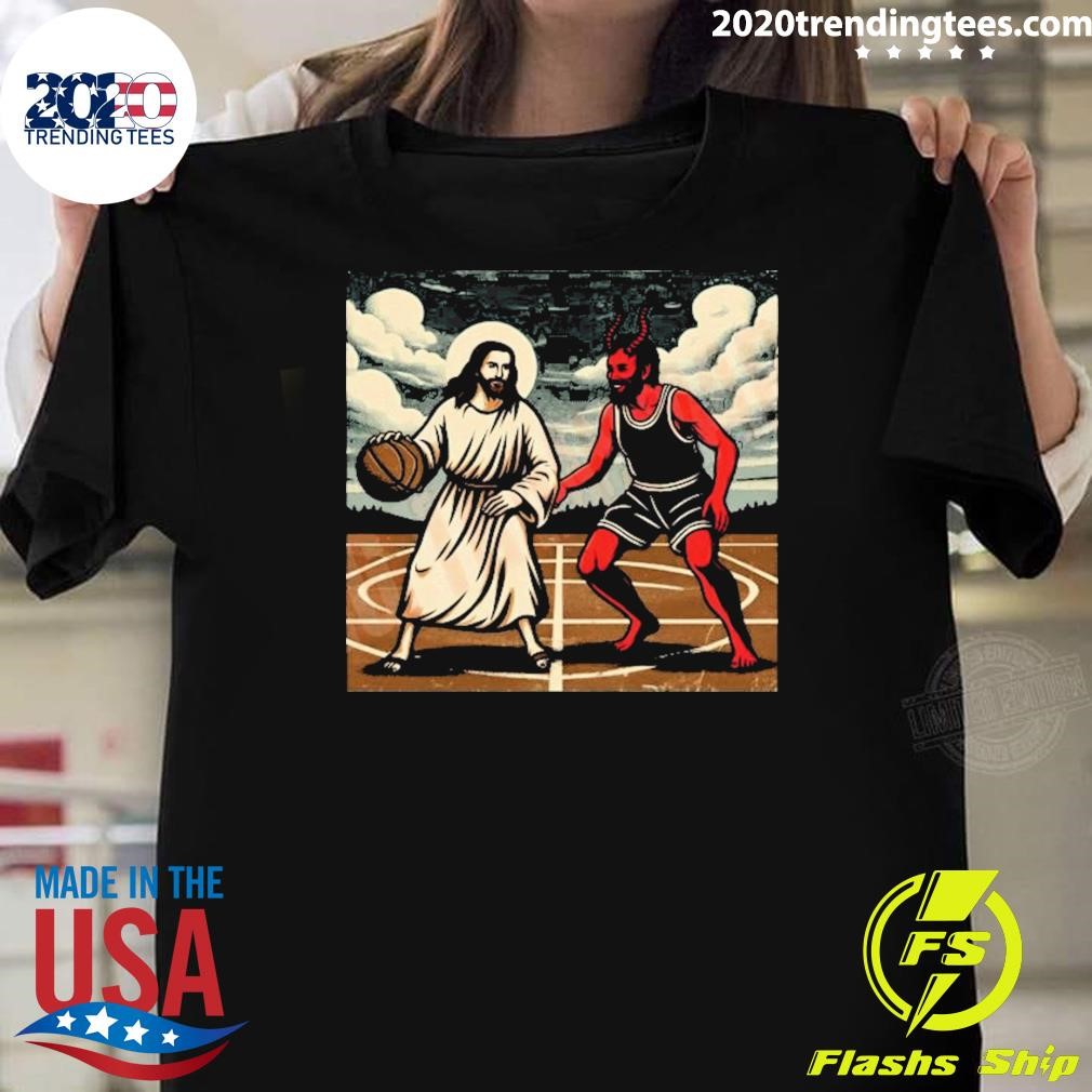 Premium Jesus Crossing Up Satan Basketball T-shirt