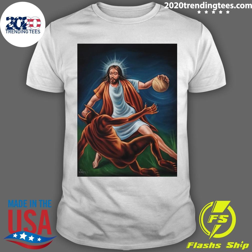 Top Jesus Christ Plays 1on1 Basketball With Devil Satan NBA T-shirt