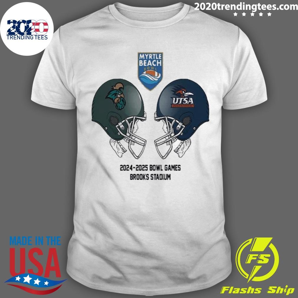 Top Myrtle Beach Bowl Ncaa 2024-2025 Bowl Games Coastal Carolina Vs Utsa At Brooks Stadium December 23rd 2024 Skull Helmet Head To Head T-shirt