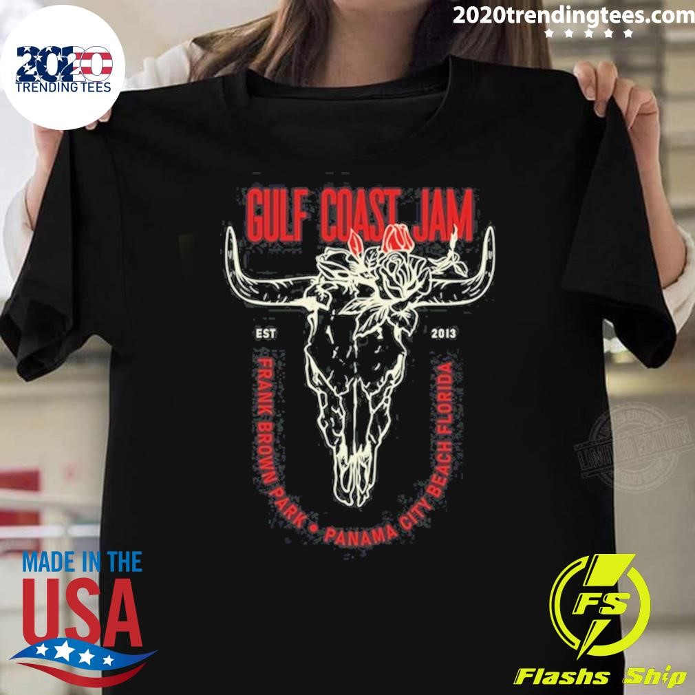 Funny Gulf Coast Jam 2025 Skull & Flower Lineup T-shirt