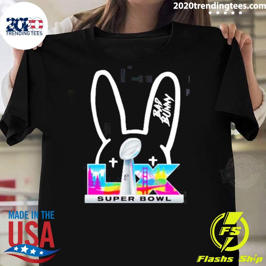 シャツ NFL Super Bowl LIX Jersey '08 Bad Bunny NFL Super Bowl LIX Shirt | Collab Logo Football Tee