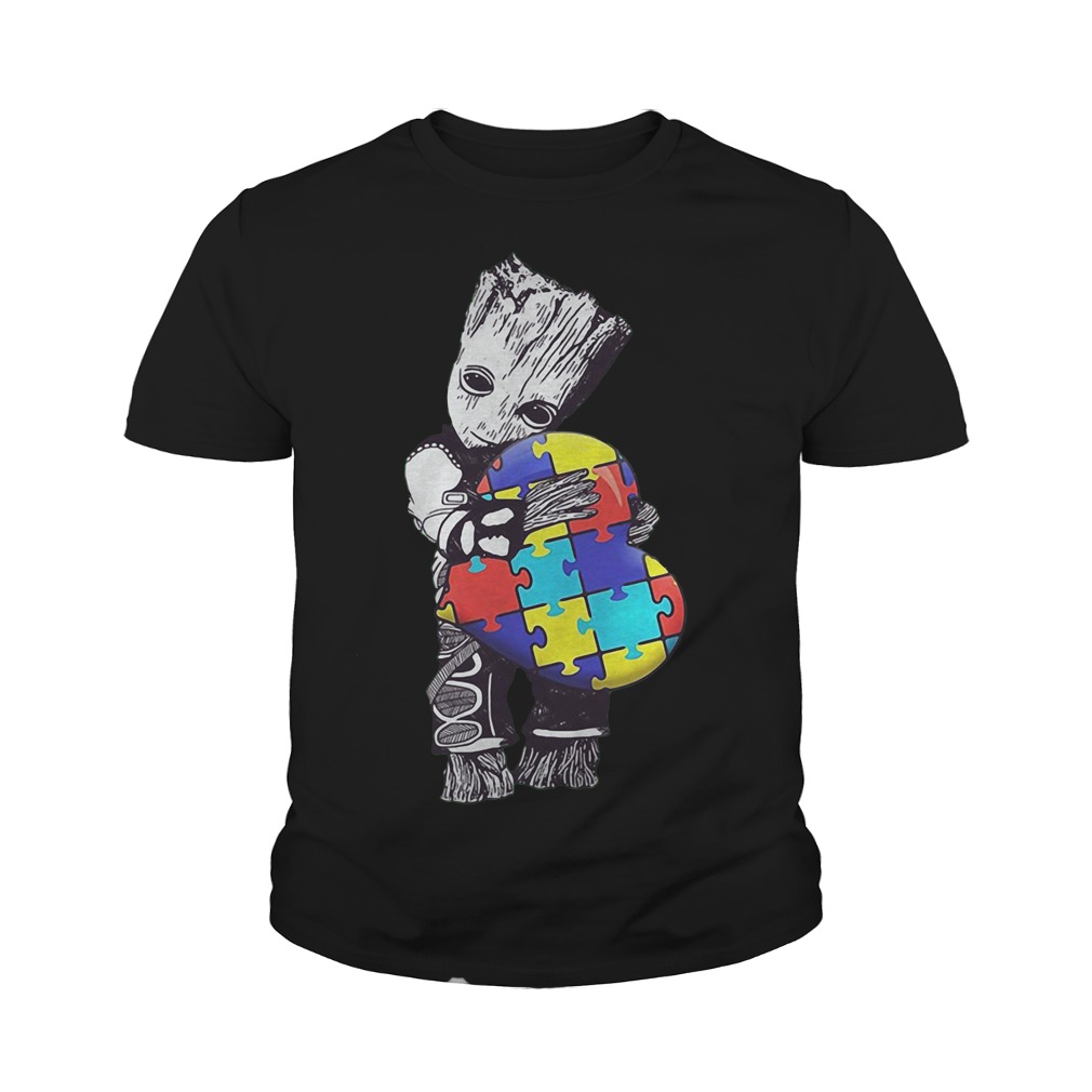 Baby Groot Hug Autism Heart Irish Patrick Day Youth Shirt