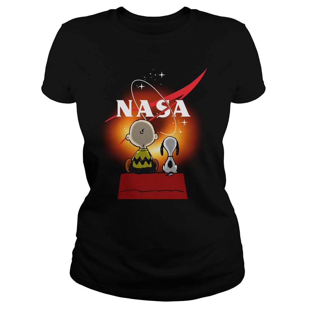 Snoopy And Charlie Brown Looking Black Hole Nasa Ladies Shirt
